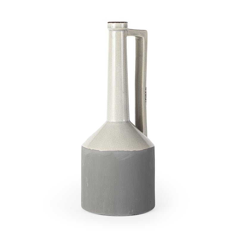 HomeRoots 16" Gray and Off White Ceramic Tall Jug Vase