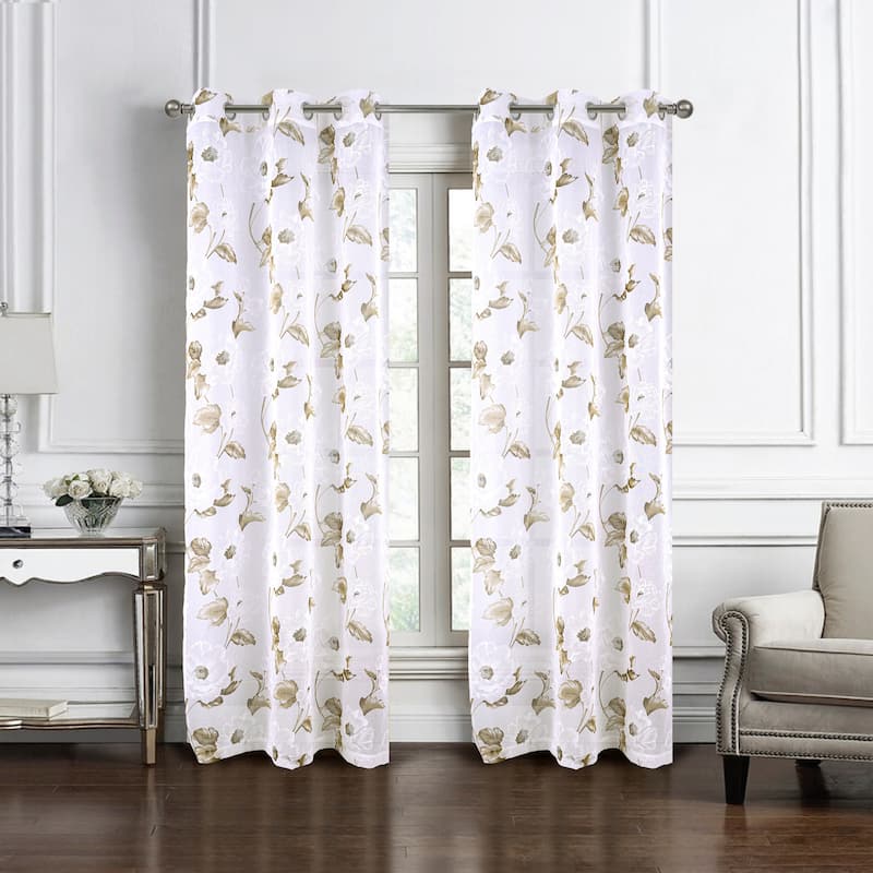 Ellie Floral Sheer Window Curtain Panel 84 inch or 95 inch