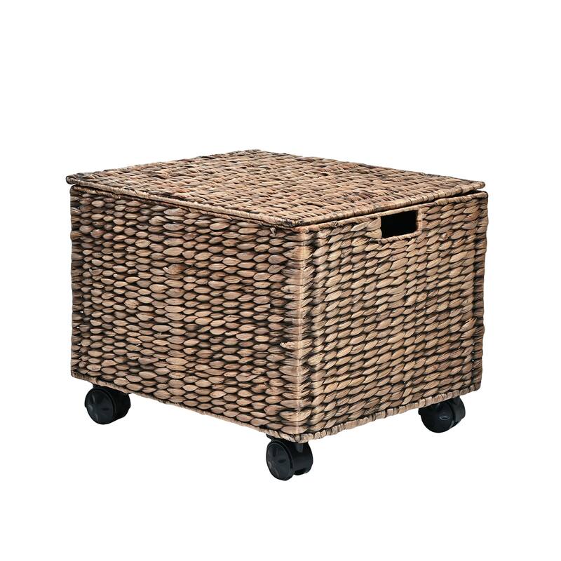 Rolling Filing Basket with Lid and 360 Degree Lockable Wheels