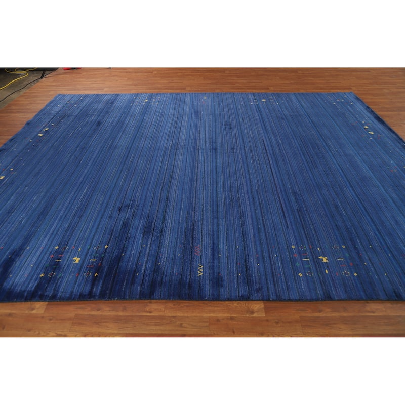 Hand Knotted Oriental 100% Wool Carpet Tribal Tribal Navy Blue & Blues Gabbeh Area Rug - 11' 4'' X 8' 11''