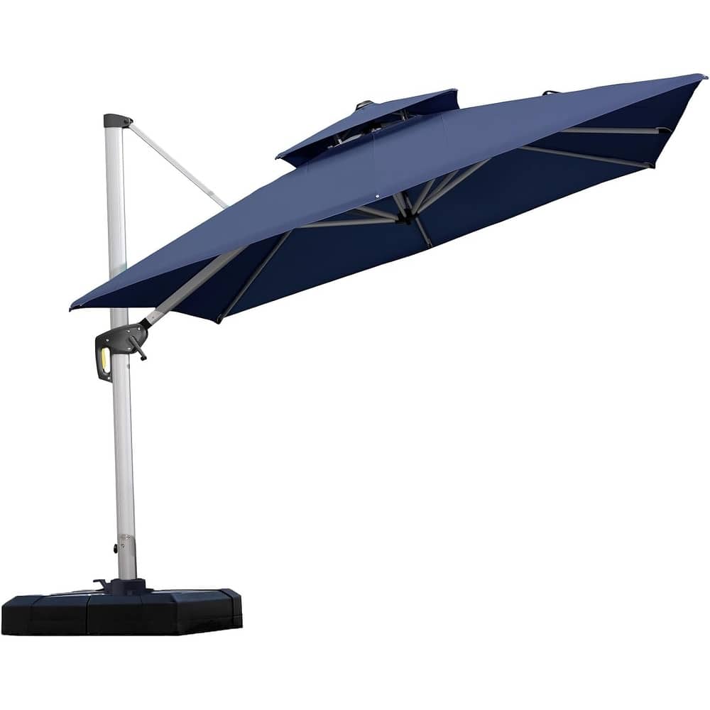 PURPLE LEAF Double Top Deluxe Square Patio Cantilever Umbrella 360 Degree Rotation 9ft/10ft/11ft/12ft Outdoor Classic Umbrella