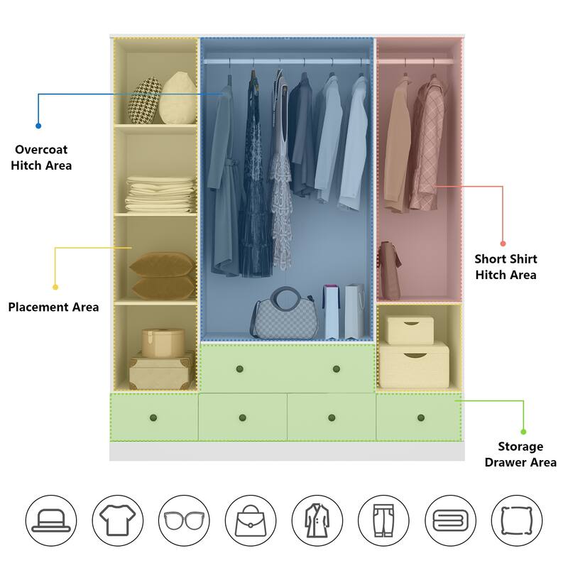 Contemporary Modern Freestanding Wardrobe Armoire Closet, 70", White