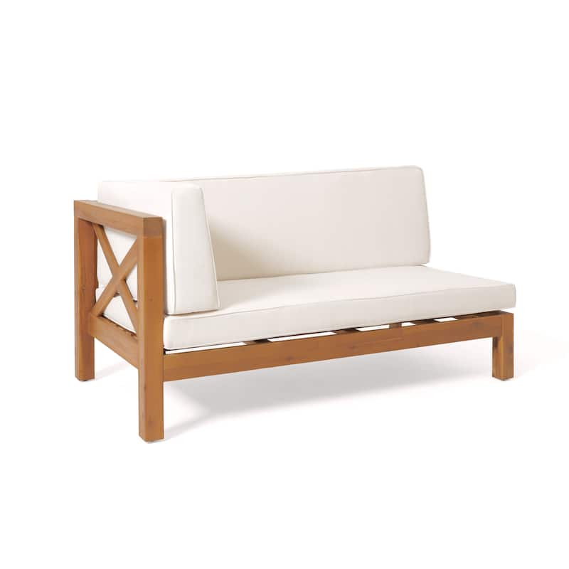 Brava Outdoor 4 Piece V-Shaped Acacia Wood Sectional Sofa and Coffee Table Set by Christopher Knight Home