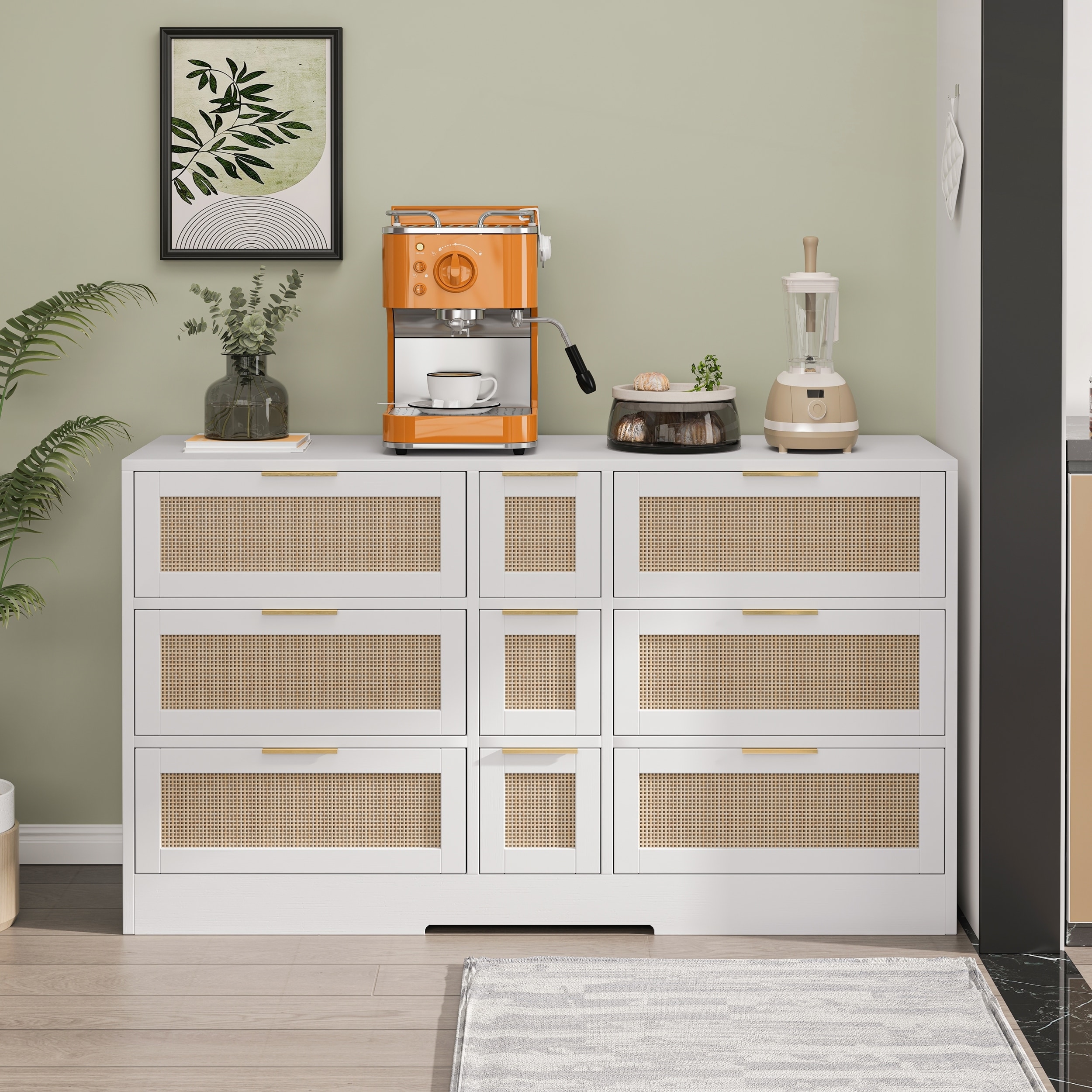 51.2IN Rattan Locker With Drawers, 9 Drawers,and Metal Handles For Kitchen, Living Room,and Bedroom