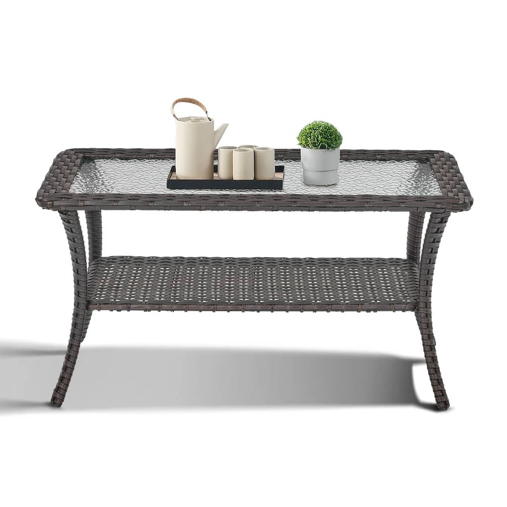 Outdoor Wicker Coffee Table with Glass Top