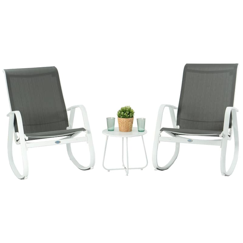 Kozyard Outdoor Contemporary Patio Rocking Sling Chair -  2Pack, Grey with Table