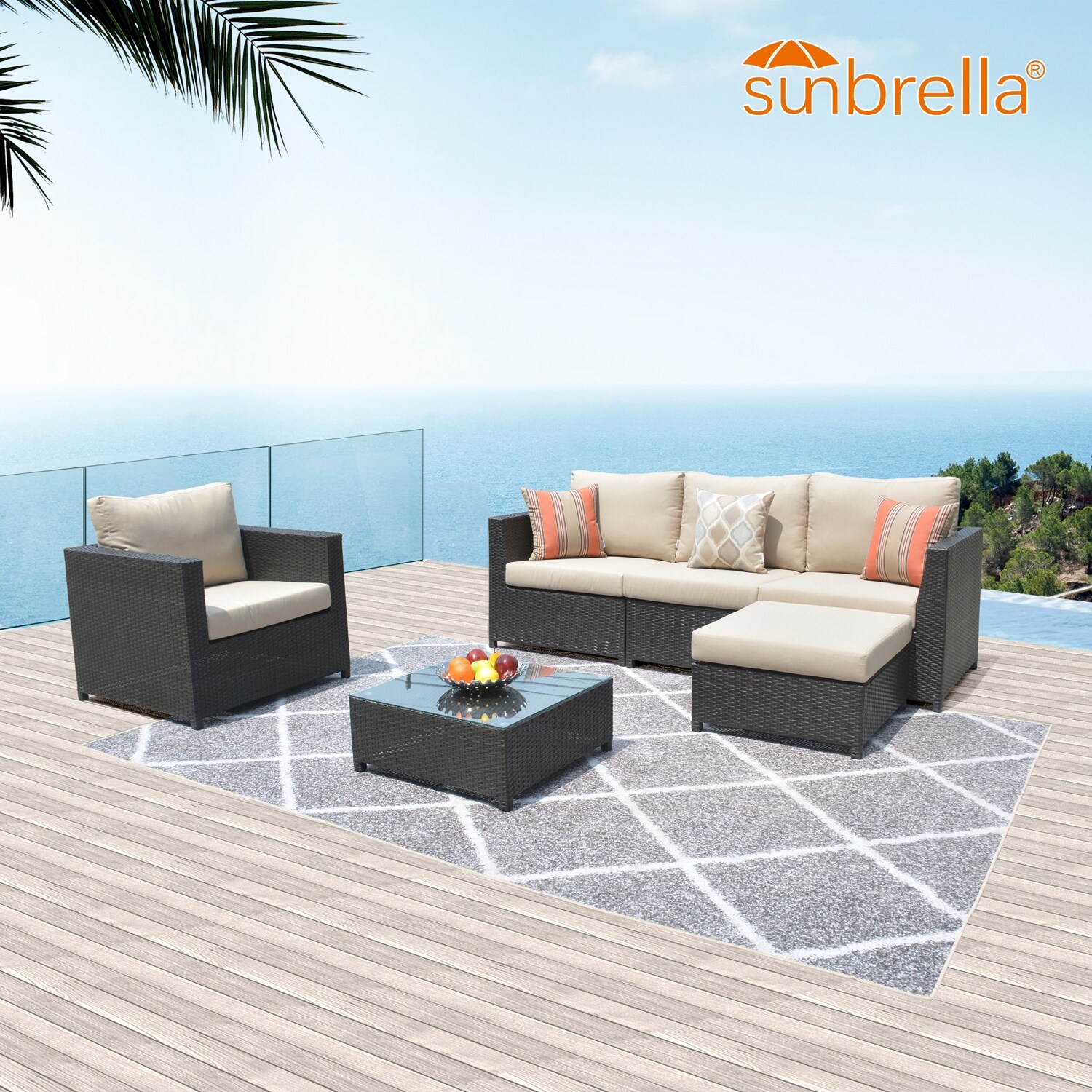 OVIOS Sunbrella Fabric Patio Furniture 6 piece Outdoor Set