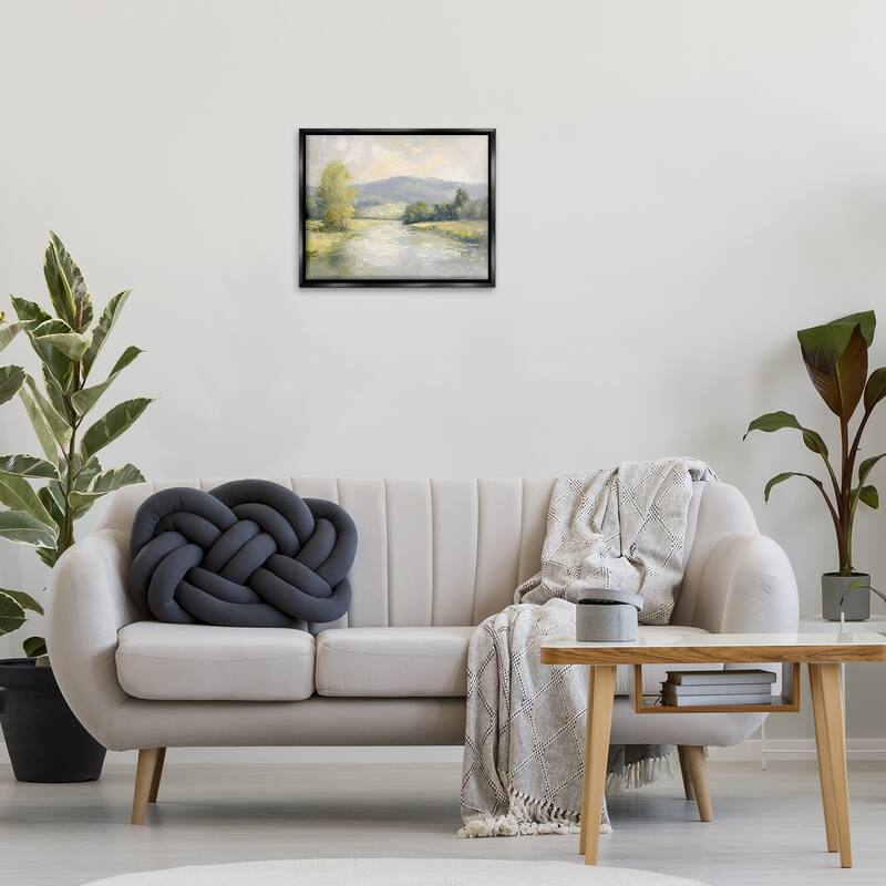 Stupell Abstract River & Mountain Scene Framed Floater Canvas Wall Art Design By Petal Prints Design