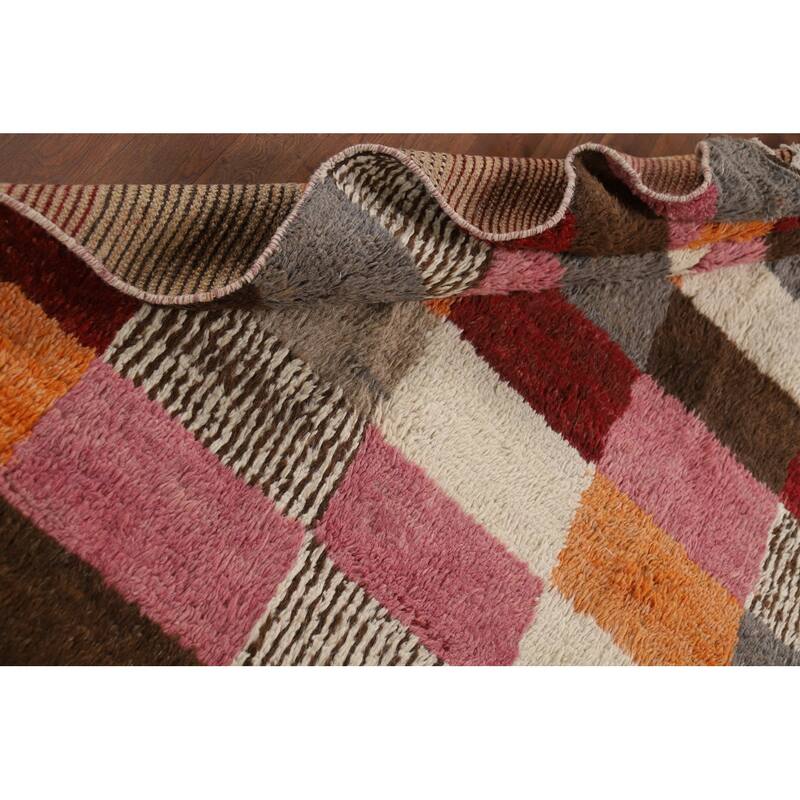 Hand Knotted Oriental 100% Wool Carpet Modern All-Over Multi-Colored Moroccan Area Rug - 9' 4'' X 5' 8''