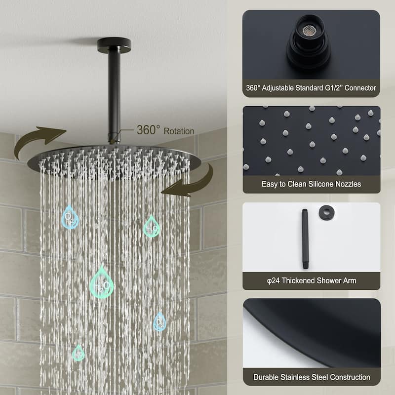 Pressure Balanced 3-Spray Patterns 2.5 GPM 12 in. Dual Shower Head Ceiling Mount Fixed and Handheld Shower Head - 12" x 12"