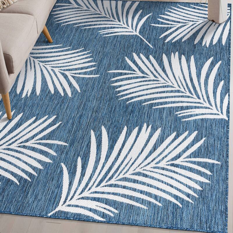 World Rug Gallery Contemporary Palm Leaves Textured Flat Weave Indoor/Outdoor Area Rug