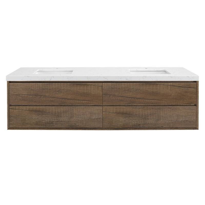 NebulaSky 60/ 72/ 84 in Wall Mounted Double Sink Bathroom Vanity with Engineered Stone Top Combo Cabinet Vanity Set - 84 inch