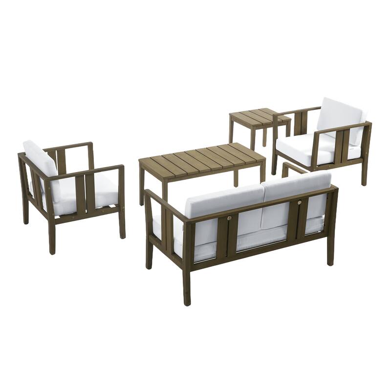 5-Piece Teak Wood Outdoor Conversation Set
