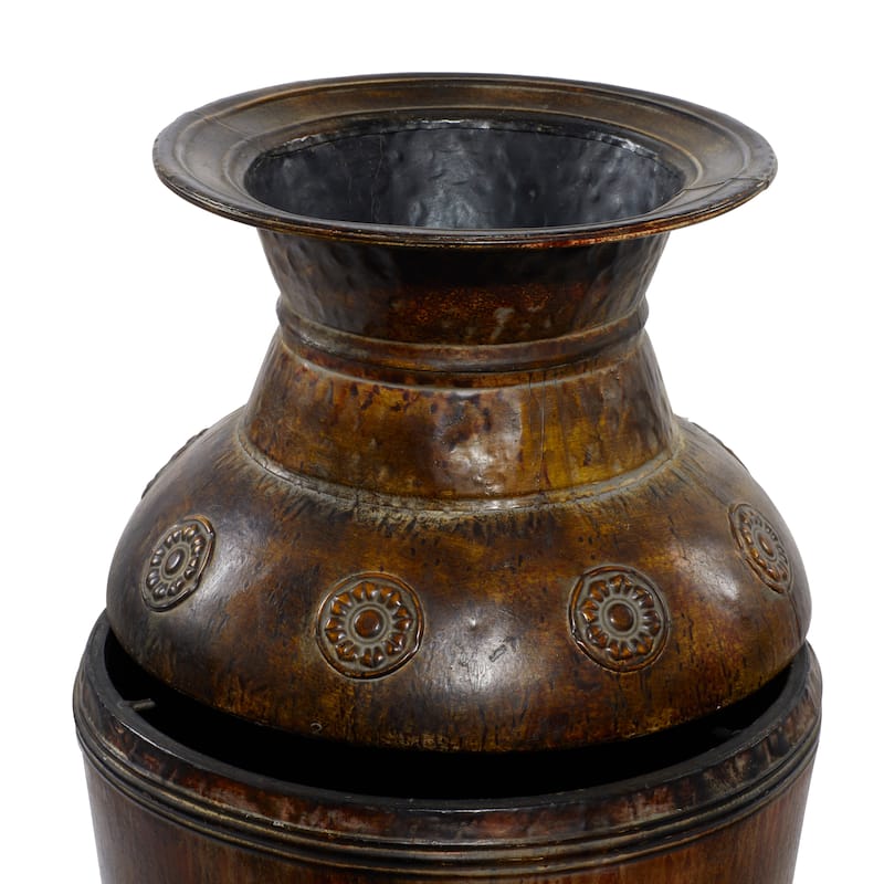 Metal Indoor Outdoor Large Vase with Floral Relief - Set of 2 Brown - Roche River Decor - 12"W x 12"L x 29"H