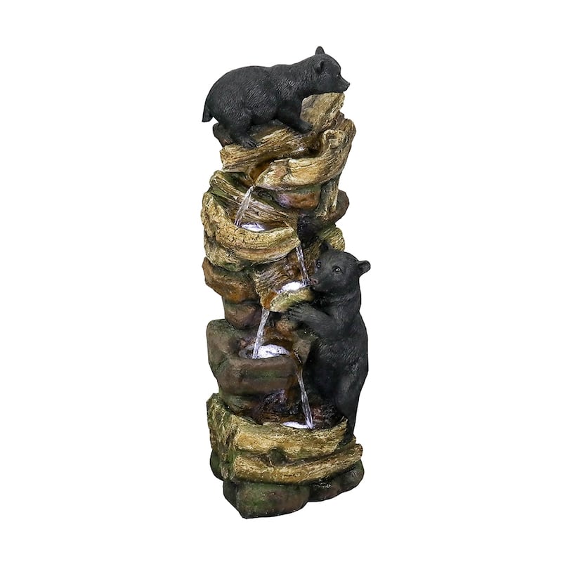 39.3in Tall Outdoor Water Fountain Resin Bear Patio Waterfall Fountain