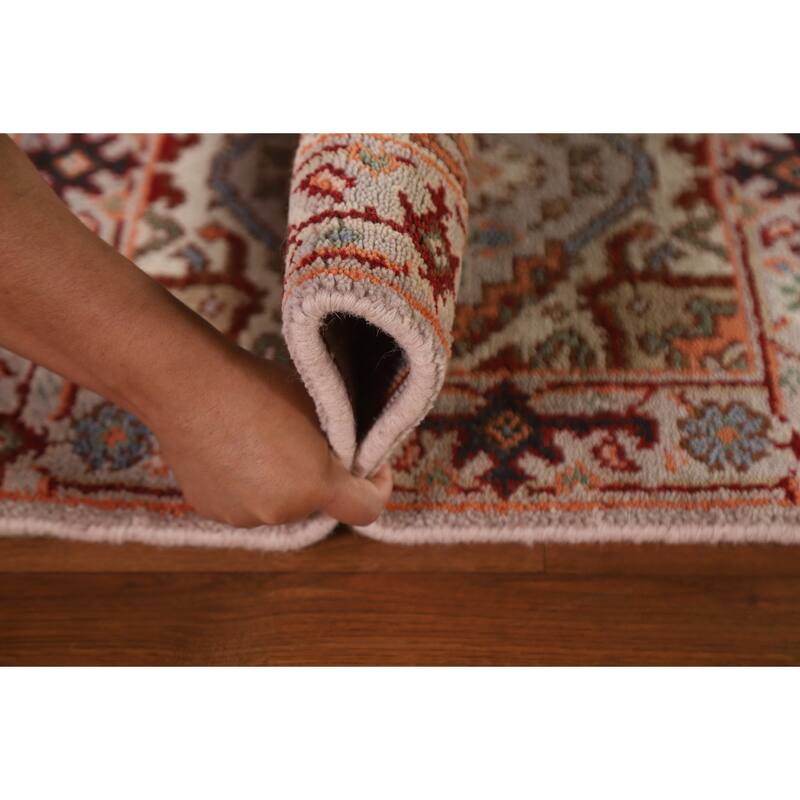 Geometric Heriz Serapi Indian Rug Hand-Knotted Grey Wool Carpet - 2'0"x 3'0"