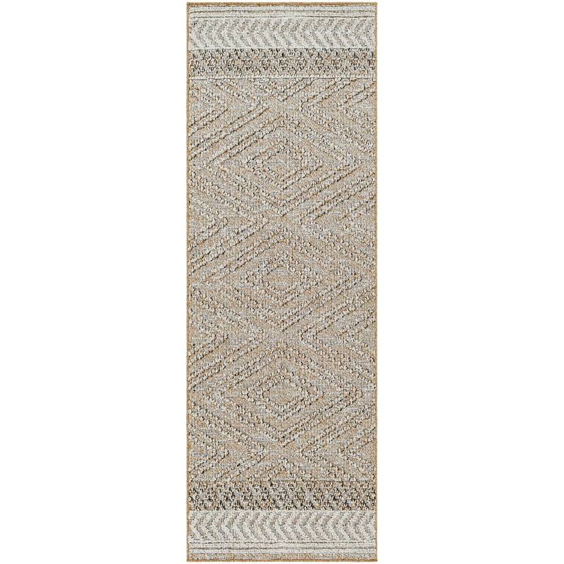 Livabliss Sarasota Scandinavian Diamond Indoor / OutdoorArea Rug - 2'6" x 7'3" - Taupe/Mustard