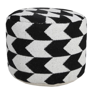 18-Inch Black Cylinder Chevron Pouf Ottoman for Living Room or Bedroom