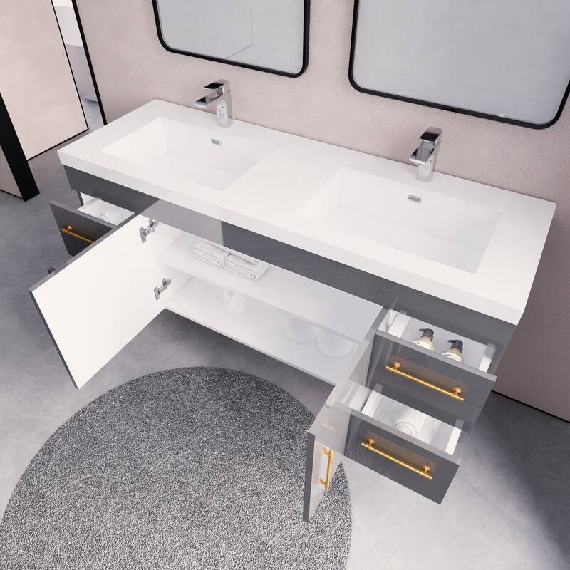 Eliza 60'' Wall Mounted Vanity with Double Sink