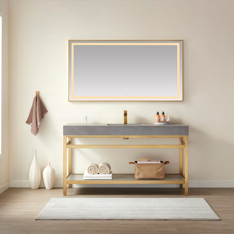 Funes 60" Single Vanity, Metal Support with Stone Top without Mirror - 60''x22''