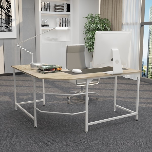 Teraves Reversible Computer Desk for Small Spaces with Shelves,55 inch Gaming Desk Office Desk for Home Office