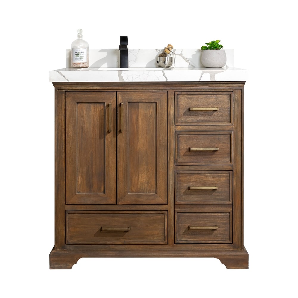 Willow Collections 36 in. W x 22 in. D Charlotte Teak Left Offset Sink Bathroom Solid Teak Vanity with Countertop