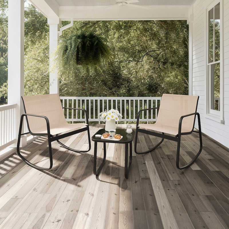 Moasis 3 Piece Rocking Patio Furniture Bistro Set with Chairs and Glass Table