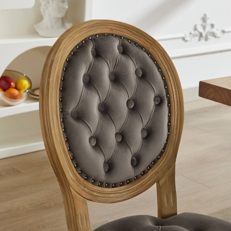 French Style Velvet Dining Chairs Set of 2, Dining Chair with Solid Wood Frame/Nailhead Trim