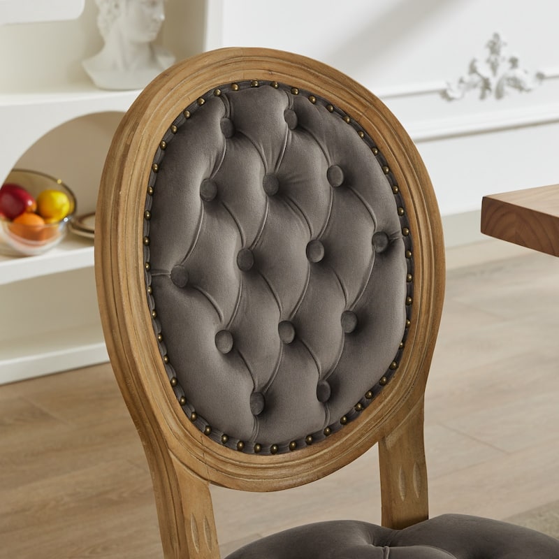 GDF Studio - French Traditional Wood PU Upholstered Dining Chairs with Tufted Back & Nailhead Trim, Set of 2