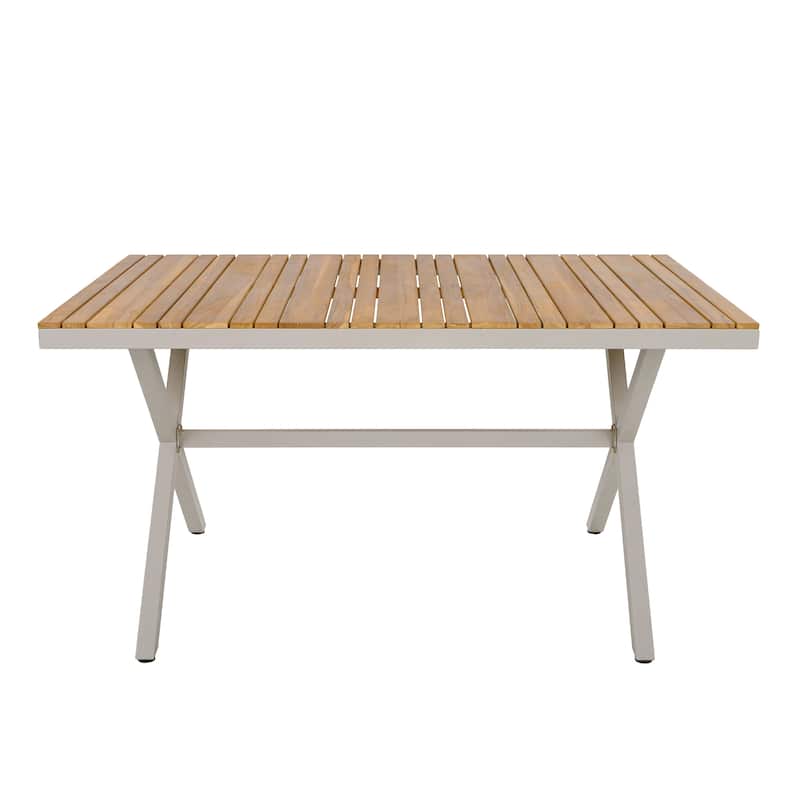 Christopher Knight Home Thalric Patio Acacia Wood Top and Steel Frame Rectangular Dining Table