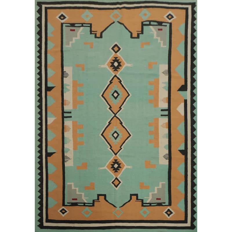 Hand Woven Oriental 100% Wool Carpet Southwestern Tribal Green Kilim Area Rug - 10' 0'' X 8' 4''