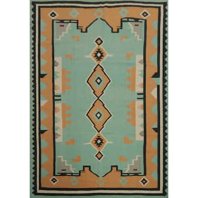Hand Woven Oriental 100% Wool Carpet Southwestern Tribal Green Kilim Area Rug - 10' 0'' X 8' 4''