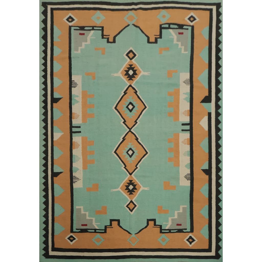 Hand Woven Oriental 100% Wool Carpet Southwestern Tribal Green Kilim Area Rug - 10' 0'' X 8' 4''