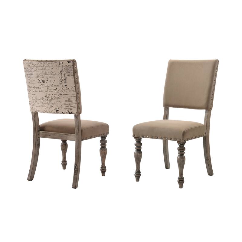 Modern Rustic 2 Piece Script Print Dining Chair with Nail Head, Cushions, Backrest for Dining Room Kitchen Bedroom Living Room