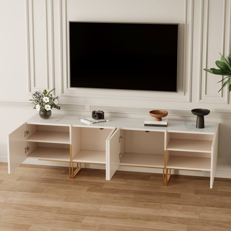 78.7'' TV Stand, Entertainment Center with Faux Marble Top
