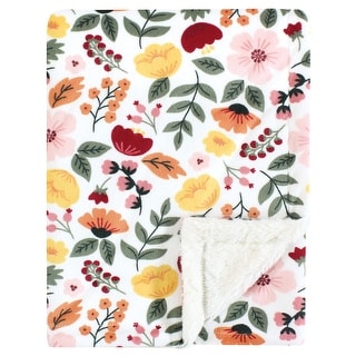 Hudson Baby Girls Plush Blanket with Furry Binding and Back, Fall Botanical, One Size - Fall Botanical - One Size