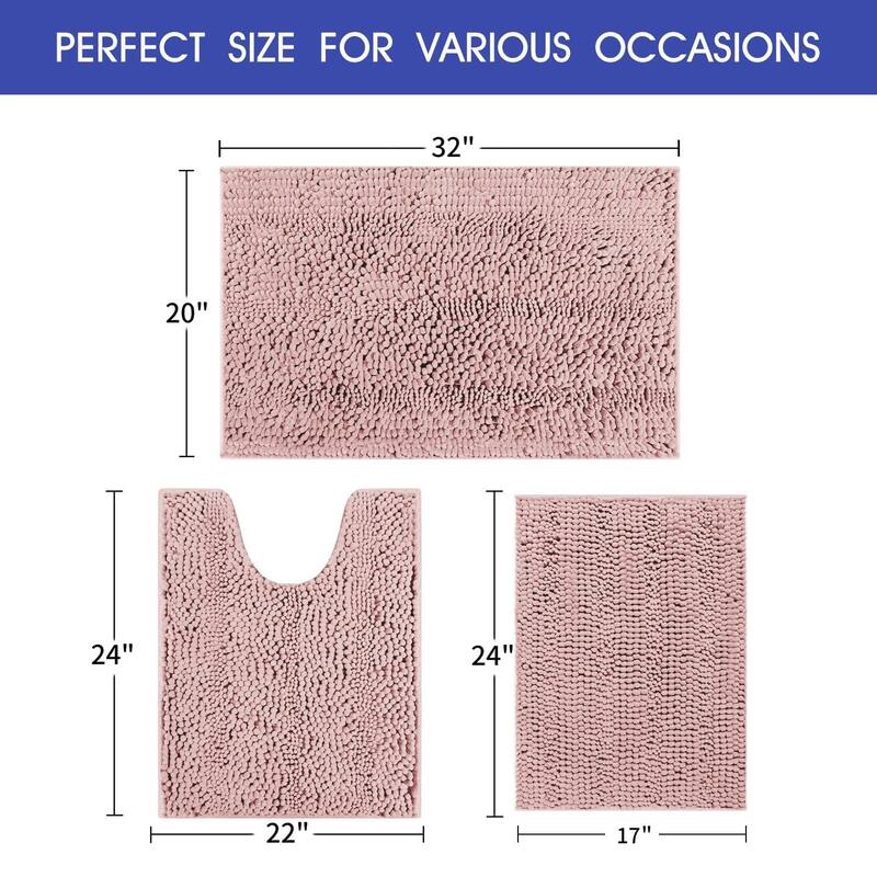 Ultra Soft Striped Non Slip Chenille Bathroom Rug Set 3 Pieces