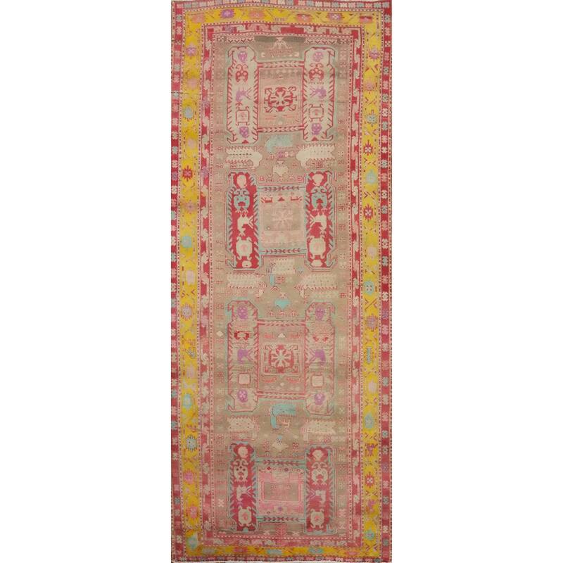Hand Knotted Oriental 100% Wool Carpet Traditional Tribal Beige & Ivories Meshkin Runner Rug - 10' 4'' X 3' 9''