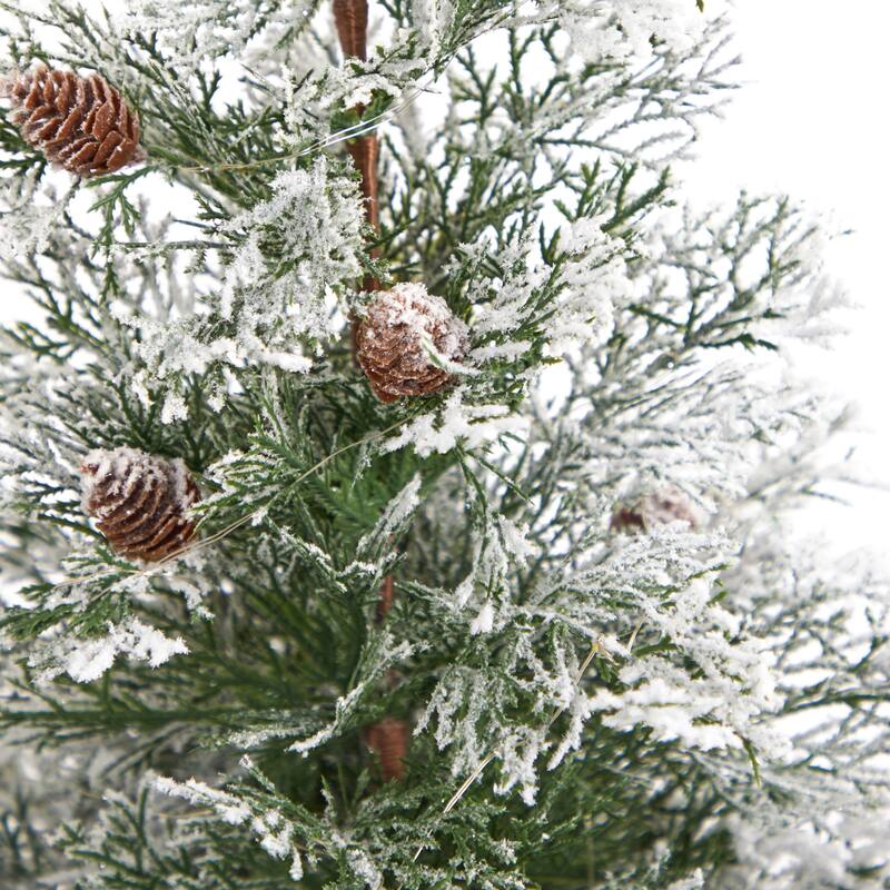 2’ Pre-Lit Frosted Artificial Christmas Potted Tree with Pinecones, Clear Lights - 2 Foot