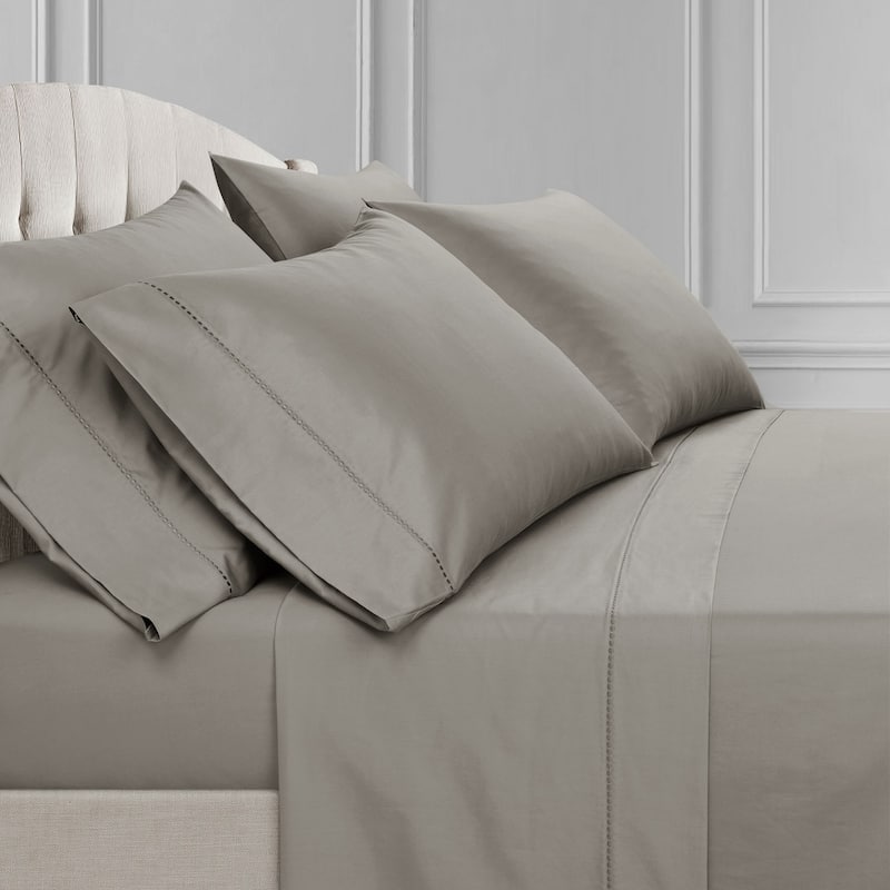 Lush Decor Aria Dots 6 Piece Sateen Cotton Sheet Set - Dark Gray - Queen