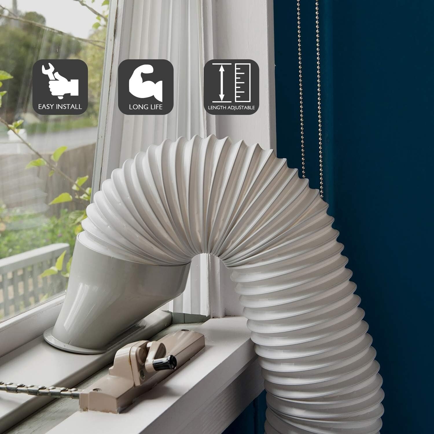 TURBRO Portable Air Conditioner Exhaust Hose, Inch Diameter Counter  Clockwise, 78 Inch Length, White, Not include a coupler