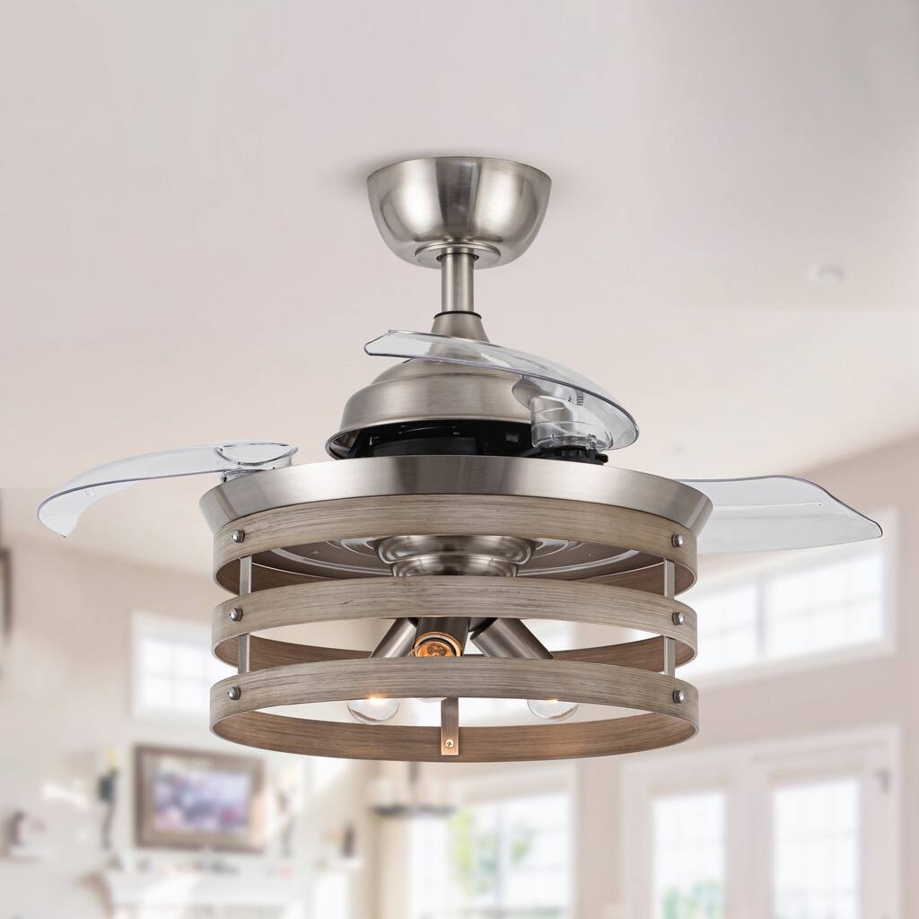 36" Farmhouse Retractable 3-Blade Ceiling Fan Chandelier with Remote