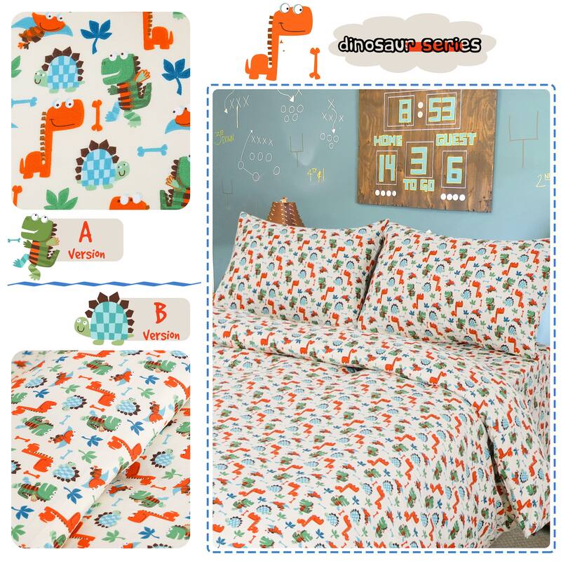 5 Piece Polyester Microfiber Kids Bedding Set Small Dinosaur Pattern