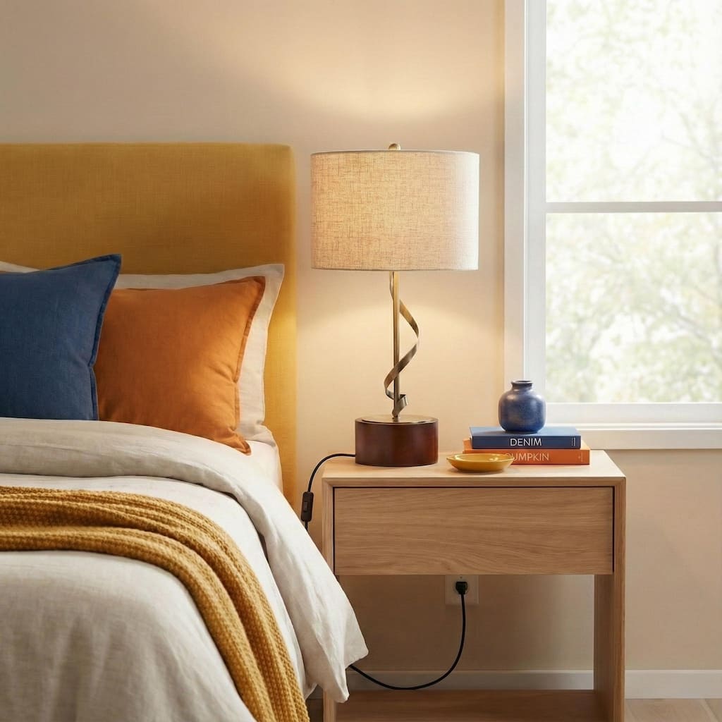 Caserta Twisted Brass Accent Table Lamp with Fabric Shade