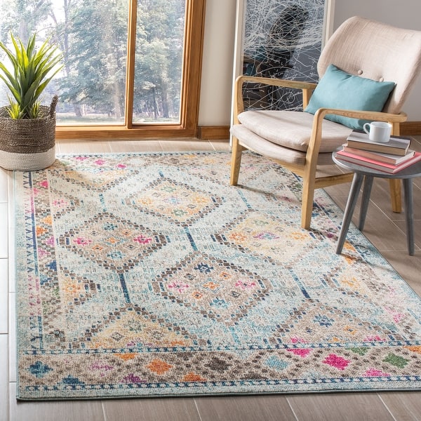 slide 2 of 2, SAFAVIEH Madison Medine Boho Diamond Distressed Rug - Blue/Yellow - 5' 3" x 7' 6"