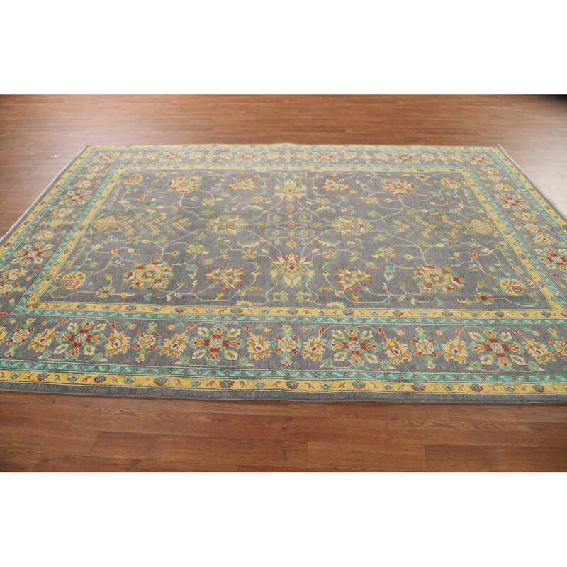 Gray Blue Floral Kazak Oriental Area Rug Handmade Wool Carpet - 6'8" x 9'7"