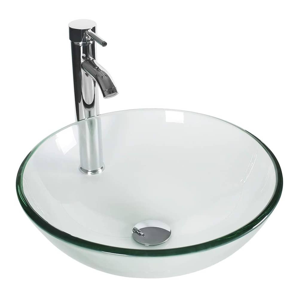Eclife Modern Bathroom Sink Tempered Glass & Ceramic Artisan Basin for Vanity