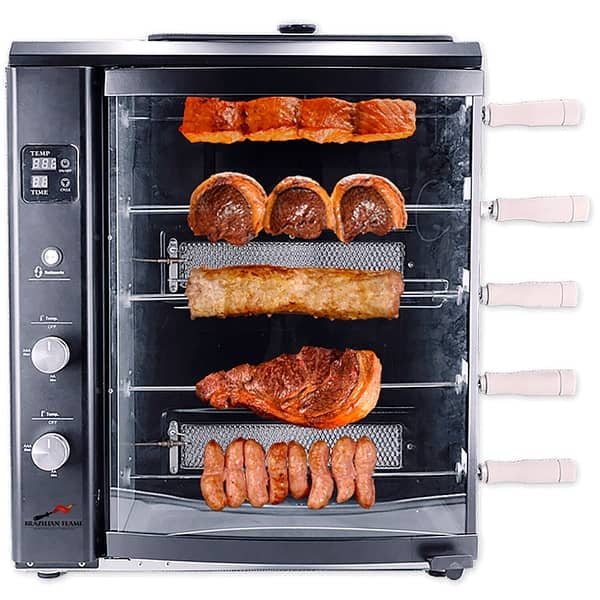 Brazilian Flame Brazilian Gas Rotisserie Grill with 5 Skewers, Black