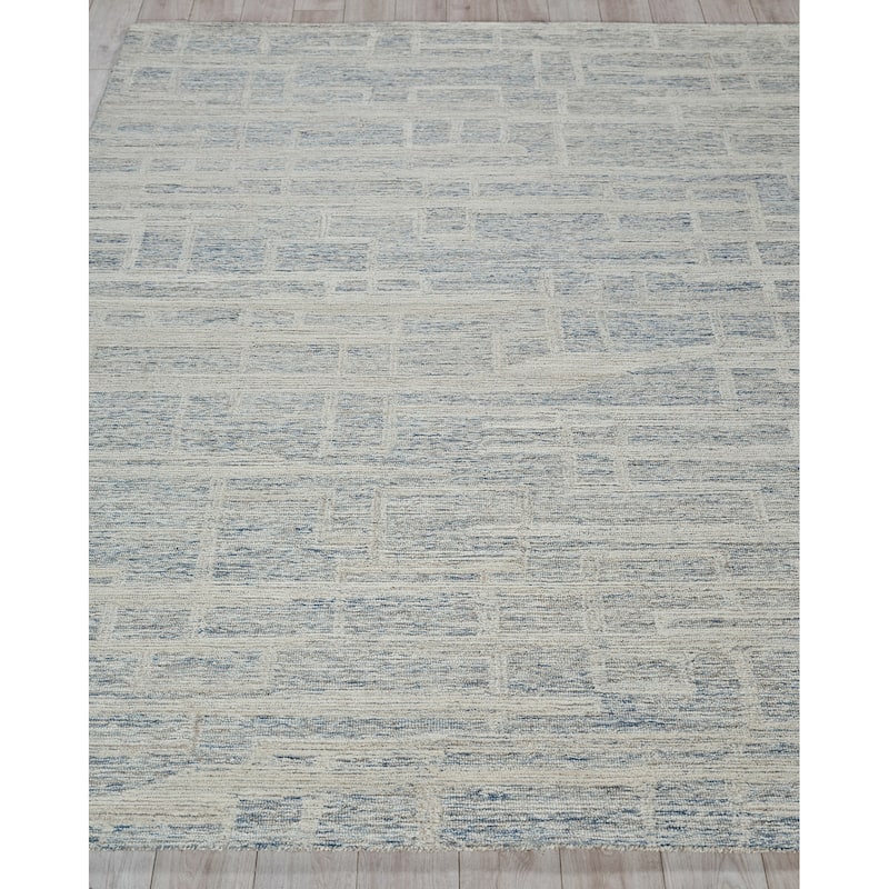 Exquisite Rugs Park City Handmade Hand-tufted New Zealand Wool on Canvas Blue/Ivory Area Rug