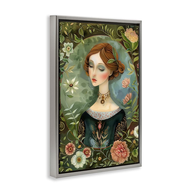 Stupell Floral Edged Victorian Woman Framed Floater Canvas Wall Art Design By The Dutch Lady